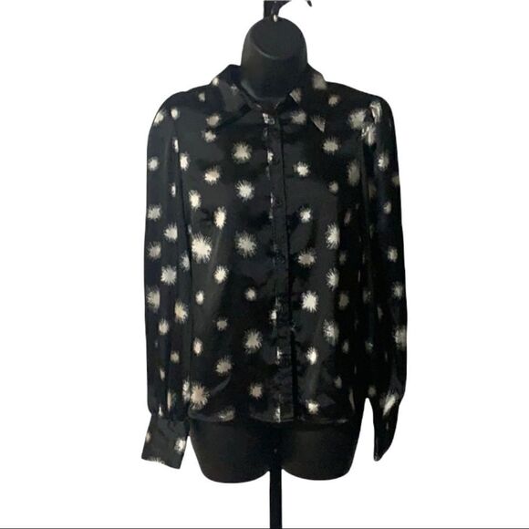 Long sleeve button down blouse black white floral - Picture 1 of 3